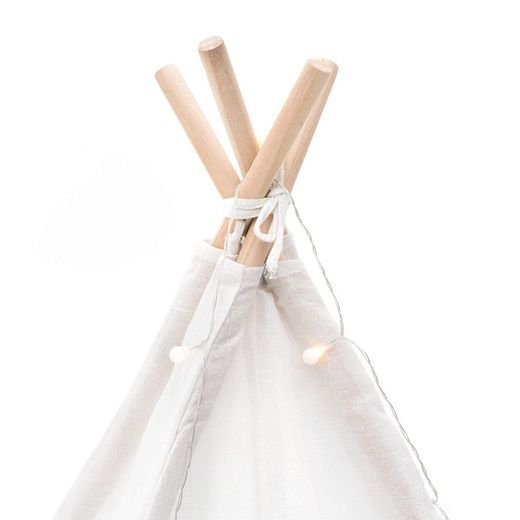 Tipi infantil montessori de madera de paulownia y tela en blanco, 120 x 120 x 150 cm | Koda