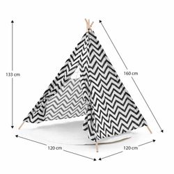 Montessori-style children's teepee made of paulownia wood and black and white fabric, 120x120x150 cm | koda