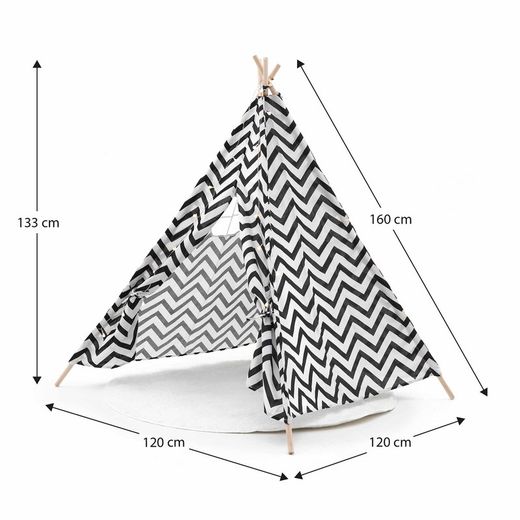 Montessori-style children's teepee made of paulownia wood and black and white fabric, 120x120x150 cm | koda