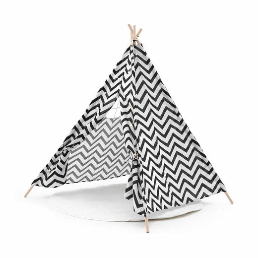 Montessori-style children's teepee made of paulownia wood and black and white fabric, 120x120x150 cm | koda
