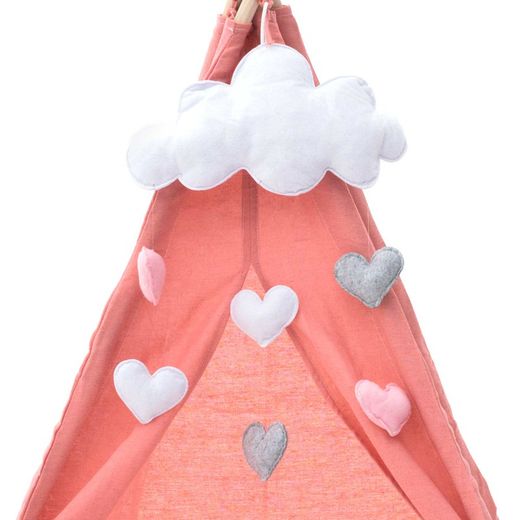 Teepee til børn i Montessori-stil af paulownia-træ og pink stof, 80x80x110 cm | Kalpana