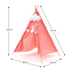 Teepee til børn i Montessori-stil af paulownia-træ og pink stof, 80x80x110 cm | Kalpana