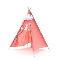 Teepee til børn i Montessori-stil af paulownia-træ og pink stof, 80x80x110 cm | Kalpana