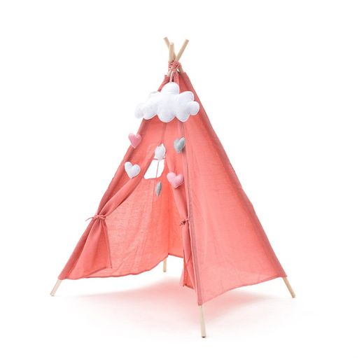 Teepee til børn i Montessori-stil af paulownia-træ og pink stof, 80x80x110 cm | Kalpana