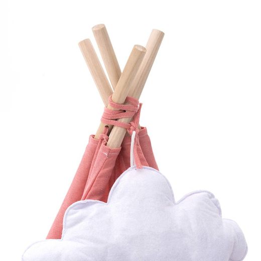 Teepee til børn i Montessori-stil af paulownia-træ og pink stof, 80x80x110 cm | Kalpana