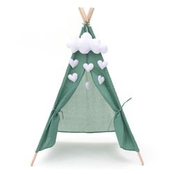 Tipi infantil montessori de madera de paulownia y tela en verde, 80 x 80 x 110 cm | Kalpana