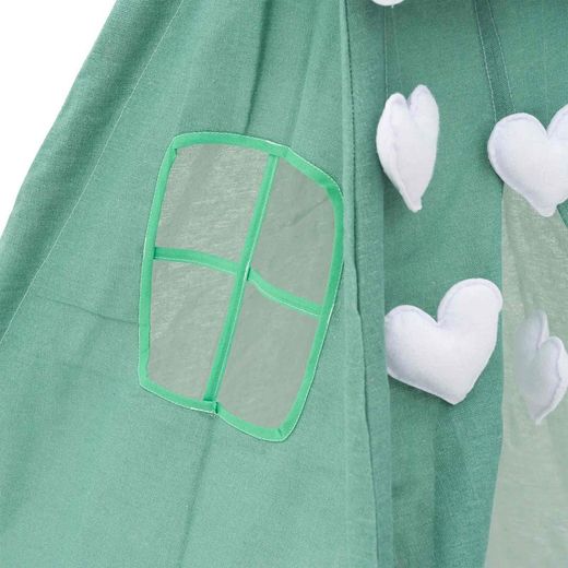 Tipi infantil montessori de madera de paulownia y tela en verde, 80 x 80 x 110 cm | Kalpana