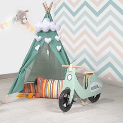 Tipi infantil montessori de madera de paulownia y tela en verde, 80 x 80 x 110 cm | Kalpana