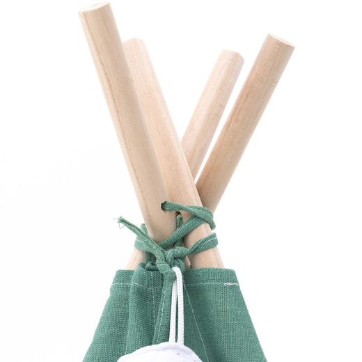 Tipi infantil montessori de madera de paulownia y tela en verde, 80 x 80 x 110 cm | Kalpana