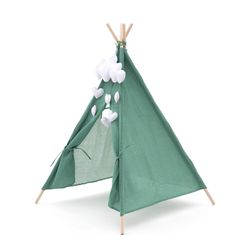 Tipi infantil montessori de madera de paulownia y tela en verde, 80 x 80 x 110 cm | Kalpana