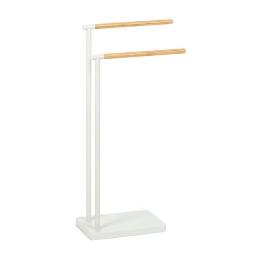 Toallero de metal y bambú en blanco, 30 x 20 x 78 cm | Metal