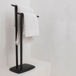Double L-shaped Black Metal Towel Rack, 45x22.5x83cm