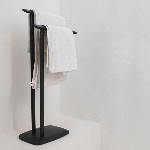 Double L-shaped Black Metal Towel Rack, 45x22.5x83cm