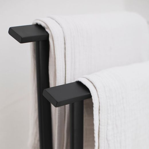 Double L-shaped Black Metal Towel Rack, 45x22.5x83cm