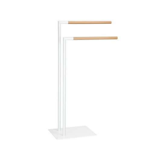 Toallero Doble en L de Metal/Madera Blanco, 46x24x81cm