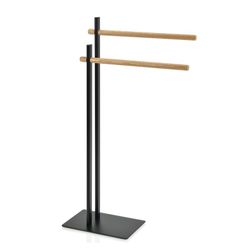 Black Metal / Wood Double L-shaped Towel Rack, 30x20x87cm