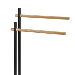 Black Metal / Wood Double L-shaped Towel Rack, 30x20x87cm