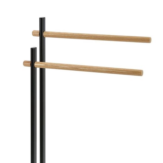 Black Metal / Wood Double L-shaped Towel Rack, 30x20x87cm