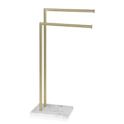 Porte-serviettes double en L Doré / Effet Marbre, 46x25x83cm