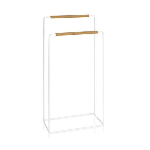 Toallero Doble en U de Metal/Madera Blanco, 40x20x81cm