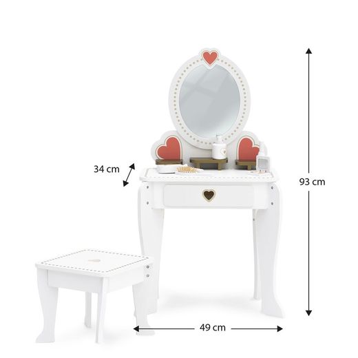 Λευκό ξύλινο παιδικό μπουντουάρ, 49x34x97 cm | κέντρο ομορφιάς