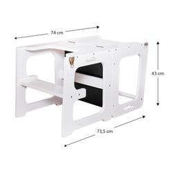 Black and white wooden learning tower, 43 x 40 x 86.5 cm | evolution II