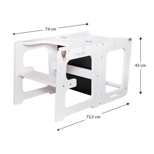 Black and white wooden learning tower, 43 x 40 x 86.5 cm | evolution II