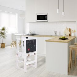 Black and white wooden learning tower, 43 x 40 x 86.5 cm | evolution II