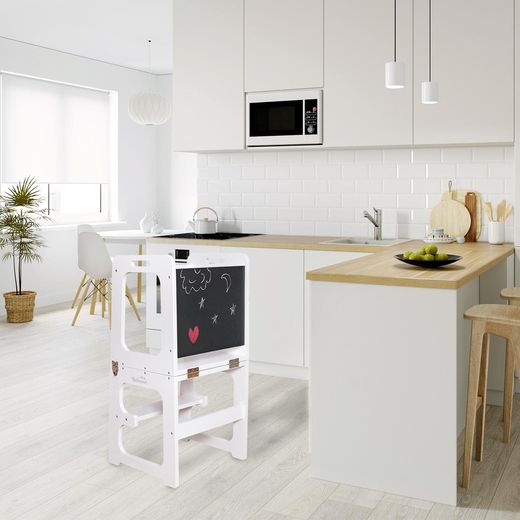 Black and white wooden learning tower, 43 x 40 x 86.5 cm | evolution II