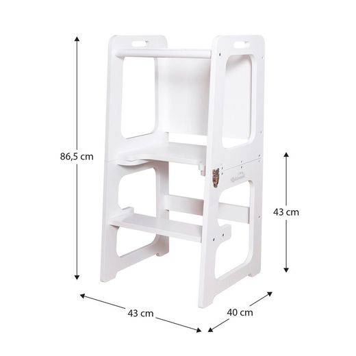 Black and white wooden learning tower, 43 x 40 x 86.5 cm | evolution II