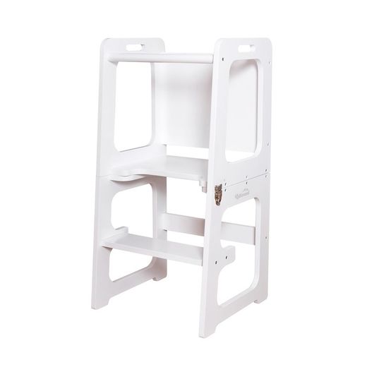 Black and white wooden learning tower, 43 x 40 x 86.5 cm | evolution II