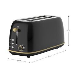 Toster XL w kolorze czarnym, 42 x 18 x 19 cm | Kaito