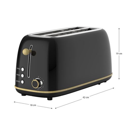 Toster XL w kolorze czarnym, 42 x 18 x 19 cm | Kaito