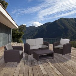 TRENTO - Set da giardino in resina 1 divano + 2 poltrone + tavolo marrone