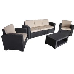 Conjunto de jardín de resina 4 piezas con sofá, 2 sillones y mesa, Gris y terracota