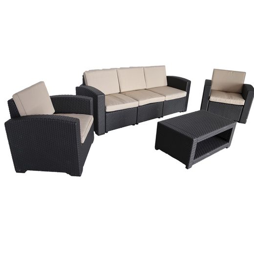 Conjunto de jardín de resina 4 piezas con sofá, 2 sillones y mesa, Gris y terracota