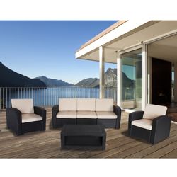 Conjunto de jardín de resina 4 piezas con sofá, 2 sillones y mesa, Gris y terracota
