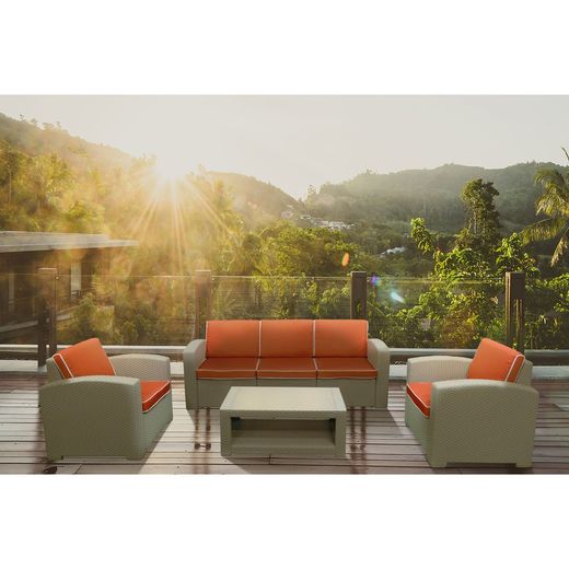 TREVISO - Resin Garden Set 1 sofa + 2 Armchairs + Light Gray Table