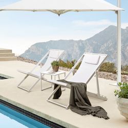 Lettino prendisole in alluminio e Textilene bianco, 64 x 128 x 81 cm | Davis