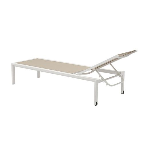 Solstol i aluminium och textil i vitt och taupe, 75 x 200 x 34 cm | bangor