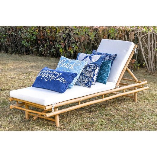 Solstol i bambu och polyestertyg i natur och beige, 70 x 201 x 41 cm | Sea Side