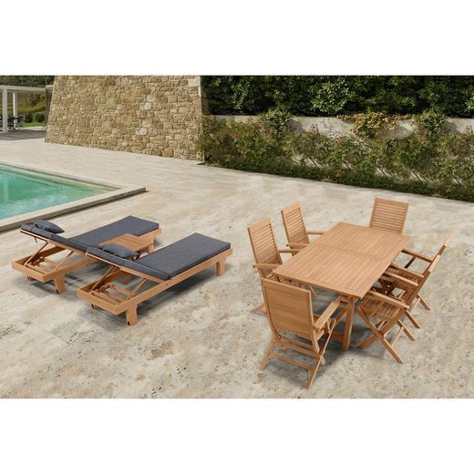Solstol i teak i honung, 70,1 x 198 x 33,5 cm | Mati