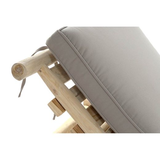 Teak wood and fabric sun lounger in natural and gray, 86 x 209 x 36 cm | Brewi
