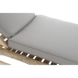 Teak wood and fabric sun lounger in natural and gray, 86 x 209 x 36 cm | Brewi