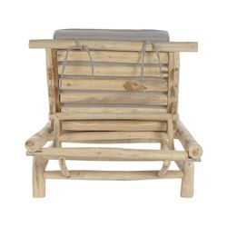 Teak wood and fabric sun lounger in natural and gray, 86 x 209 x 36 cm | Brewi
