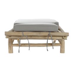 Teak wood and fabric sun lounger in natural and gray, 86 x 209 x 36 cm | Brewi