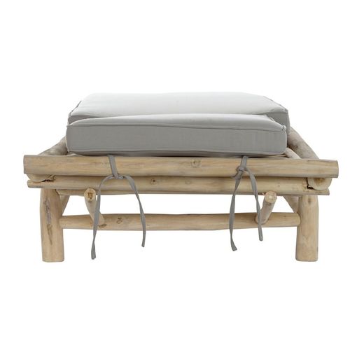 Teak wood and fabric sun lounger in natural and gray, 86 x 209 x 36 cm | Brewi
