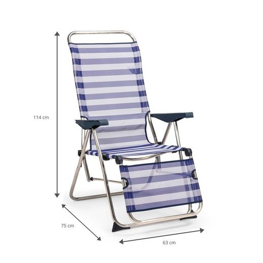 Espreguiçadeira relax de 5 posições, com encosto anatômico, em tecido e estrutura de alumínio, 75x63x114 cm