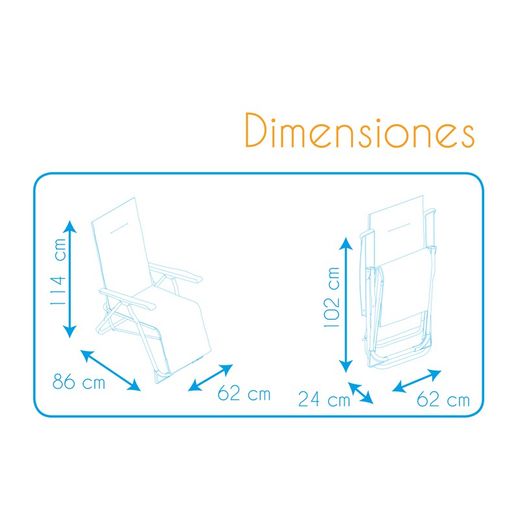 Superrelax sunbed with 6-position anatomical headrest with 5 cm padding and steel frame, 86x62x114 cm