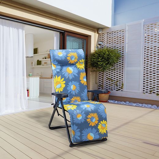 Superrelax sunbed with 6-position anatomical headrest with 5 cm padding and steel frame, 86x62x114 cm